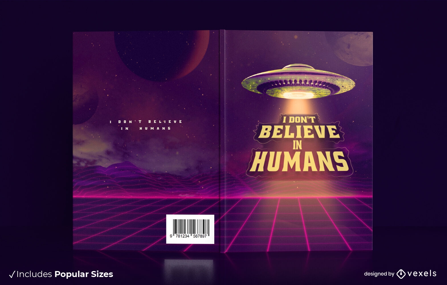 Realistic alien spaceship book cover design