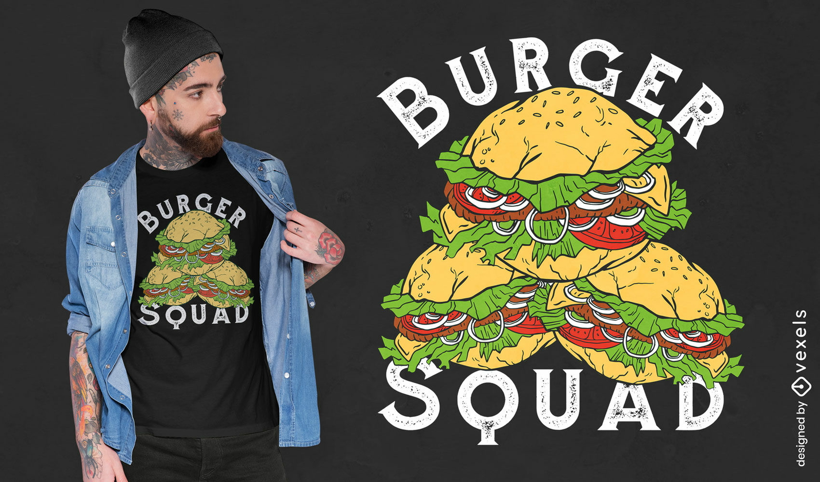 Diseño de camiseta de comida de pirámide de hamburguesa.