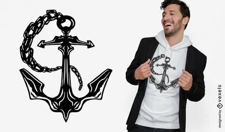 Diseño de camiseta de ancla y cadenas de barco.