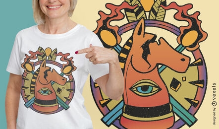 Diseño de camiseta de juego de tatuaje de caballo de ajedrez