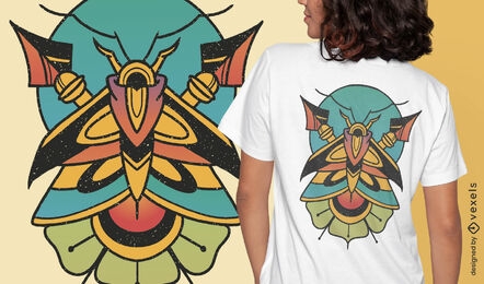 Diseño de camiseta de tatuaje animal de insecto de polilla
