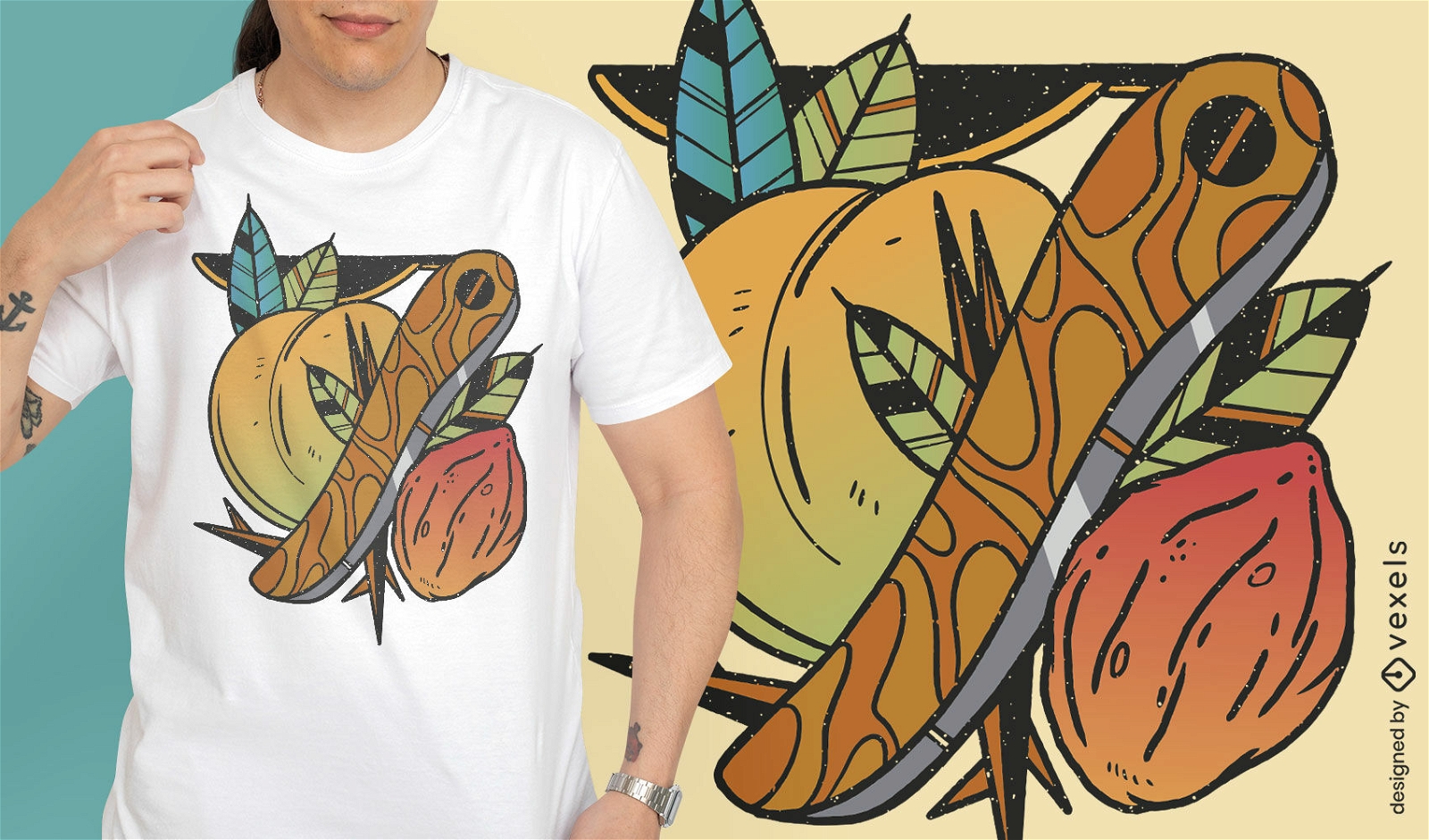 Diseño de camiseta de tatuaje de fruta de duraznos
