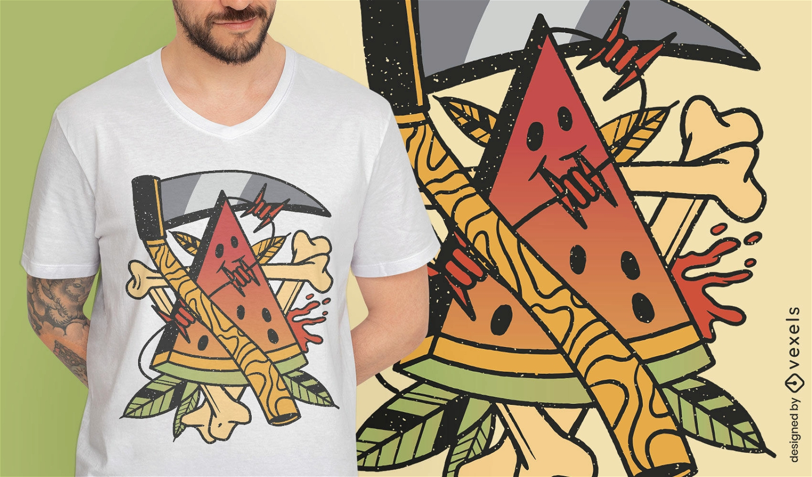Wassermelonen- und Waffentattoo-T-Shirt-Design