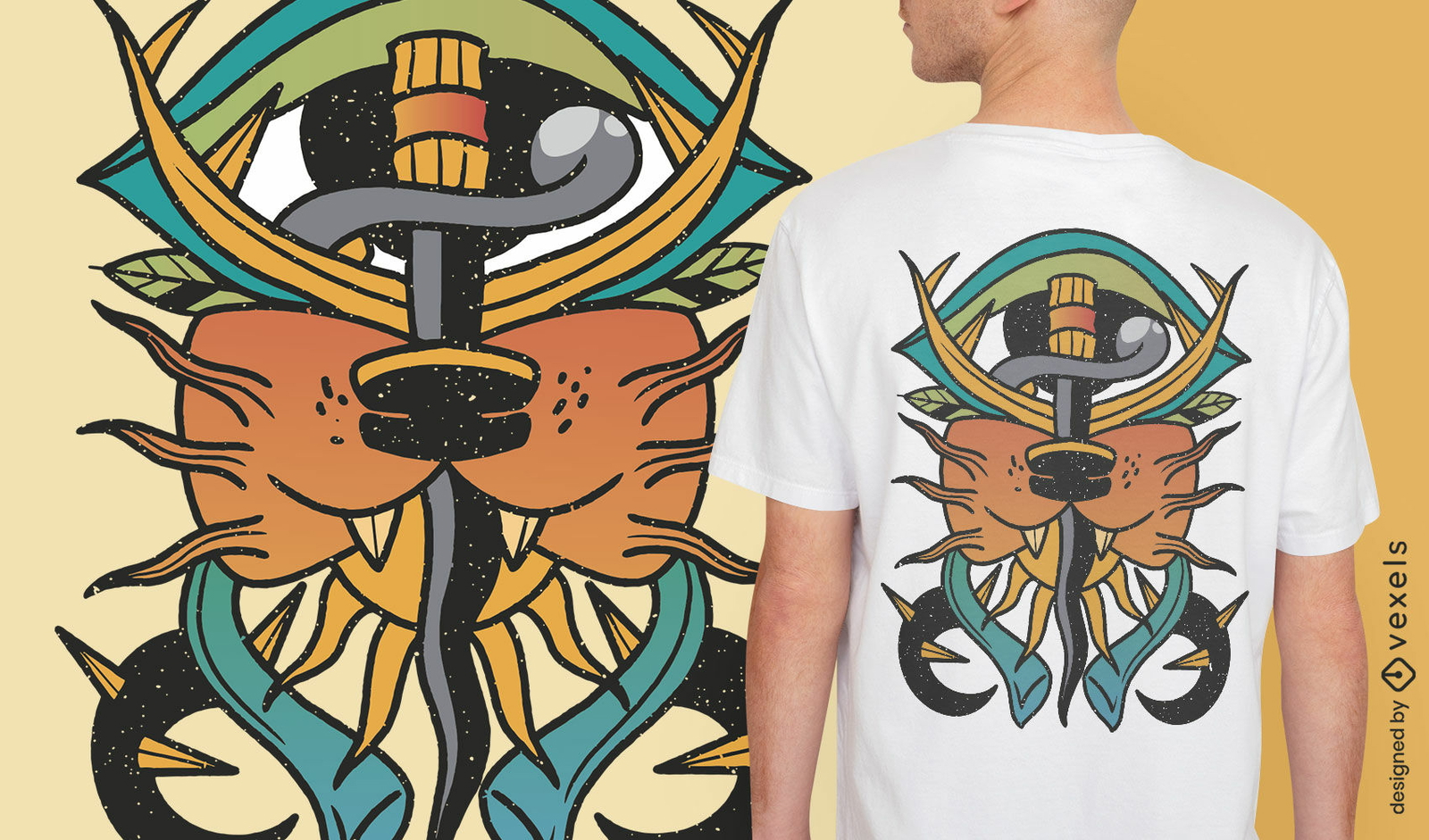 Design de camiseta de tatuagem de espada psicodélica