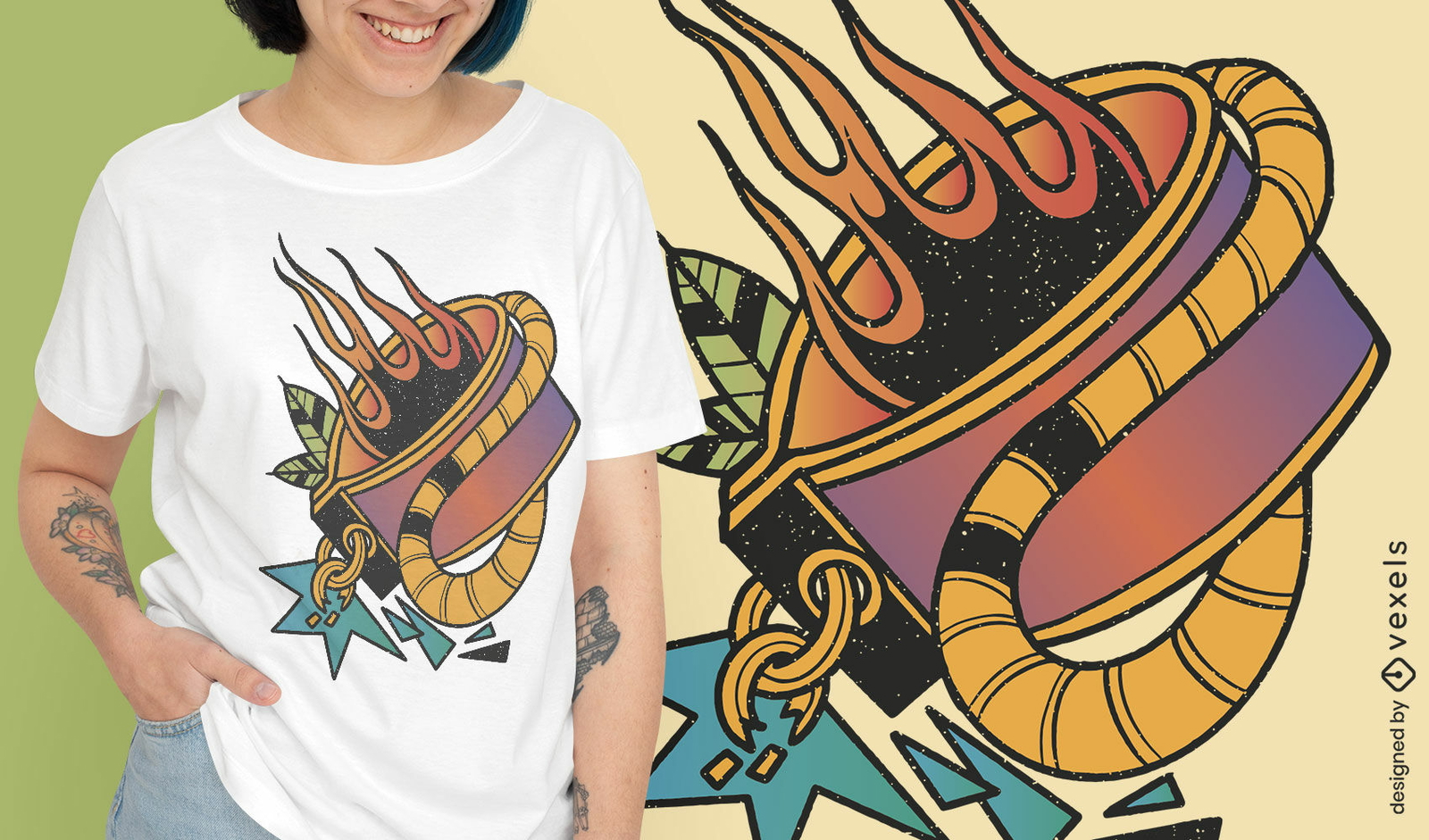 Diseño de camiseta de tatuaje de esposas de fuego