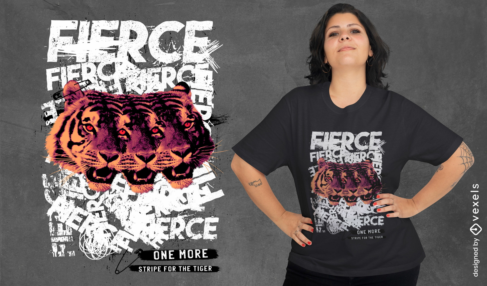 Diseño de camiseta psd de tigre feroz