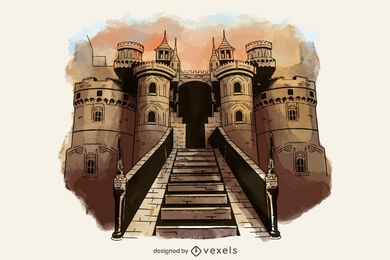 Ilustración de entrada de castillo medieval