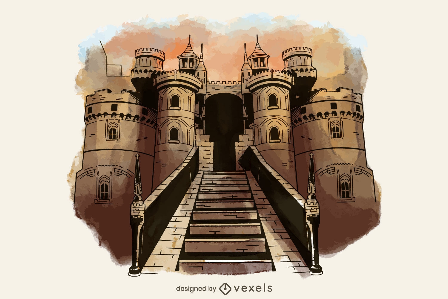 Medieval castle entrance illustration