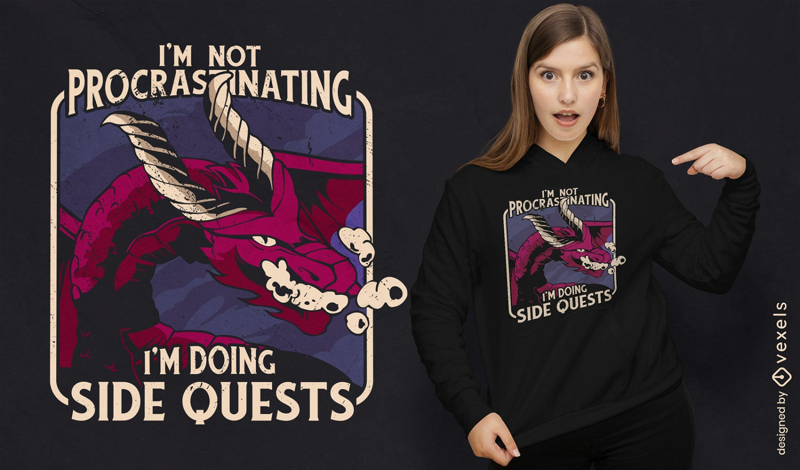 Design de camiseta de jogo de dragão procrastinando