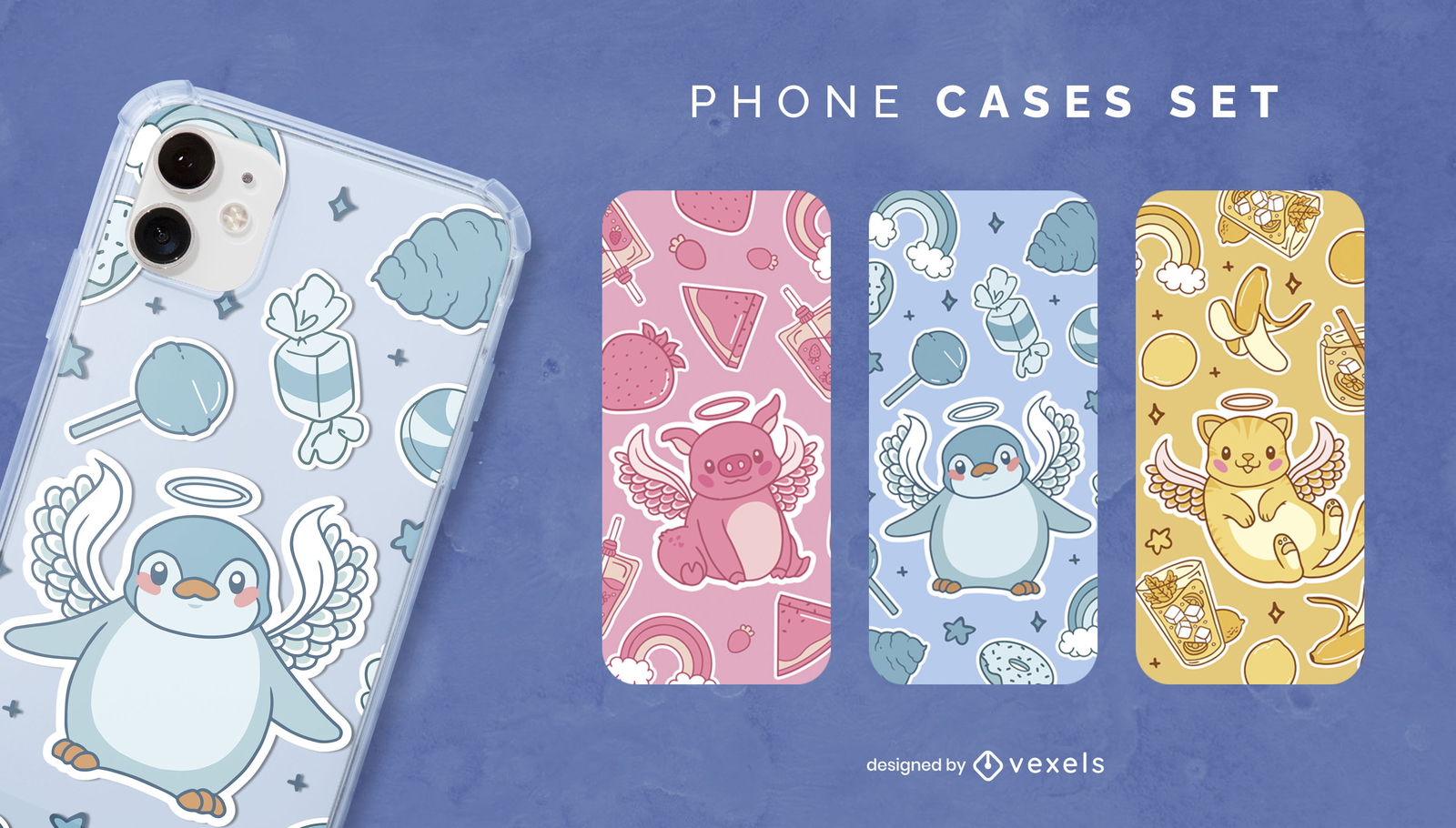 Lindo conjunto de capas de telefone de anjos de animais para bebês