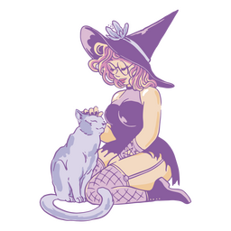Young witch caressing a cat PNG Design