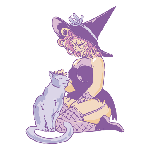 Young witch caressing a cat PNG Design
