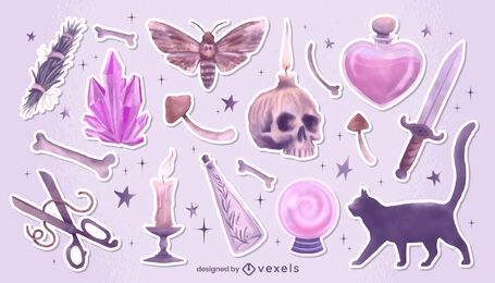 Light witch magical illustration elements set