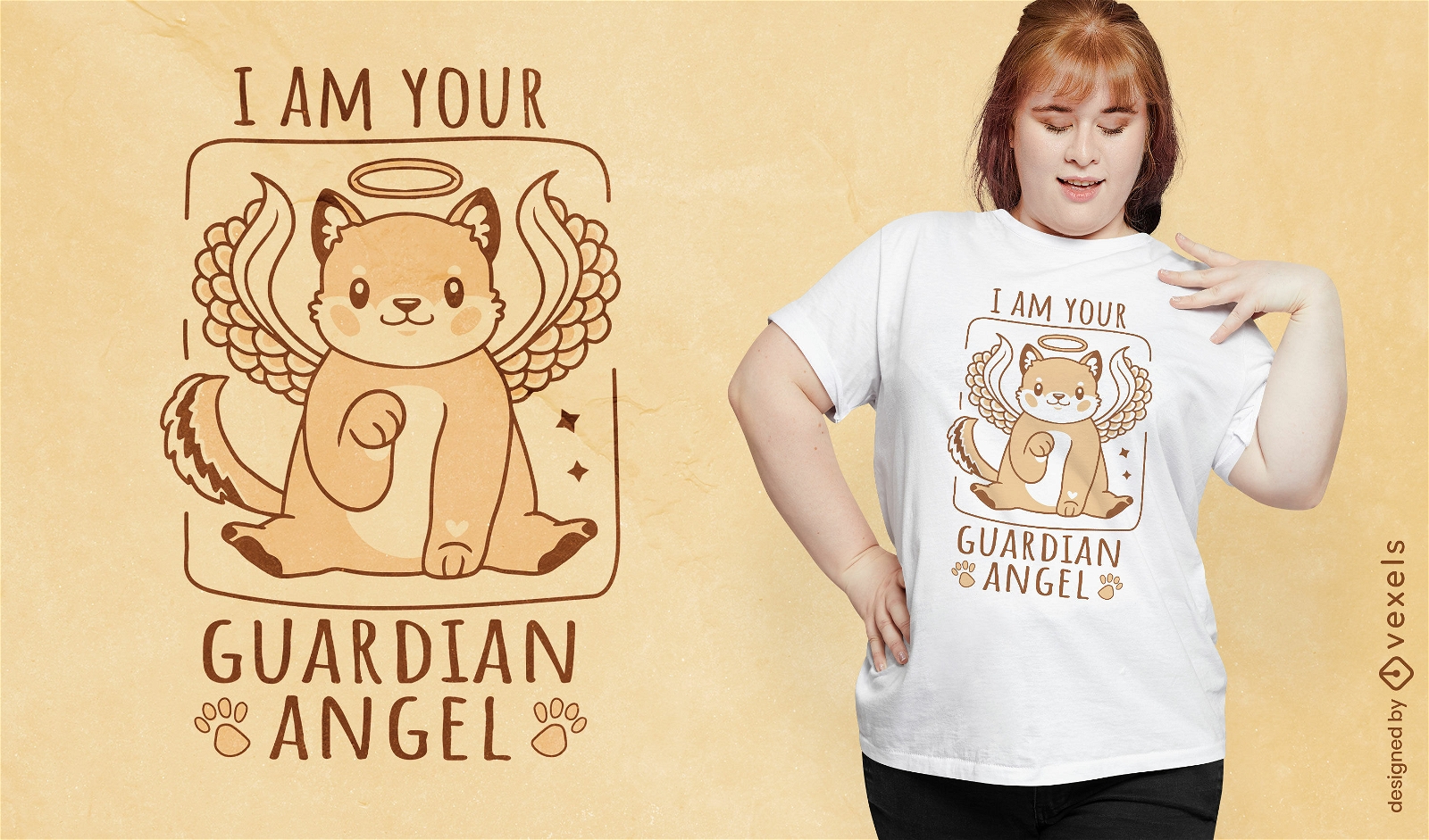 Design de camiseta de gato anjo da guarda