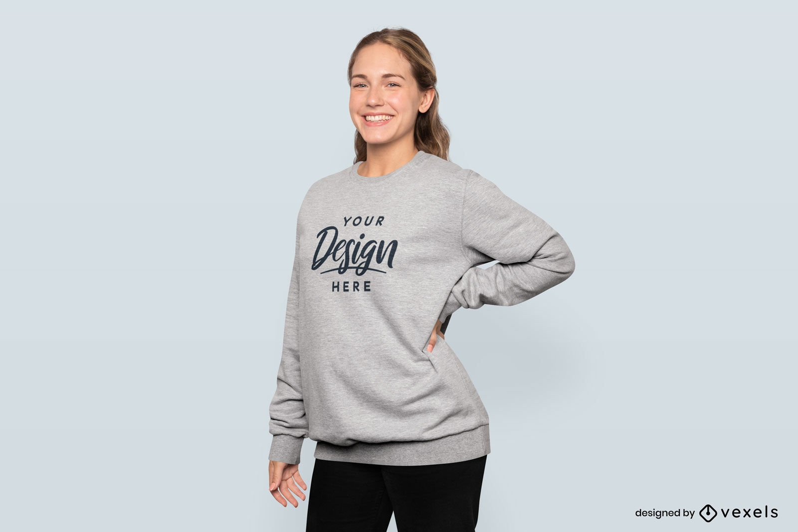 Smiling young woman sweatshirt mockup