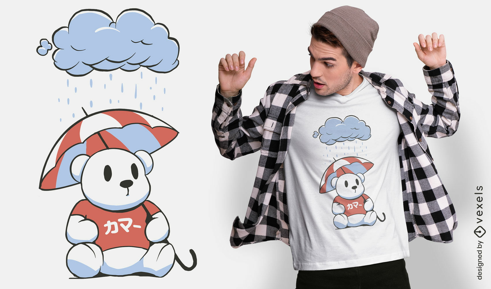 Lindo oso bajo el diseño de camiseta de lluvia.