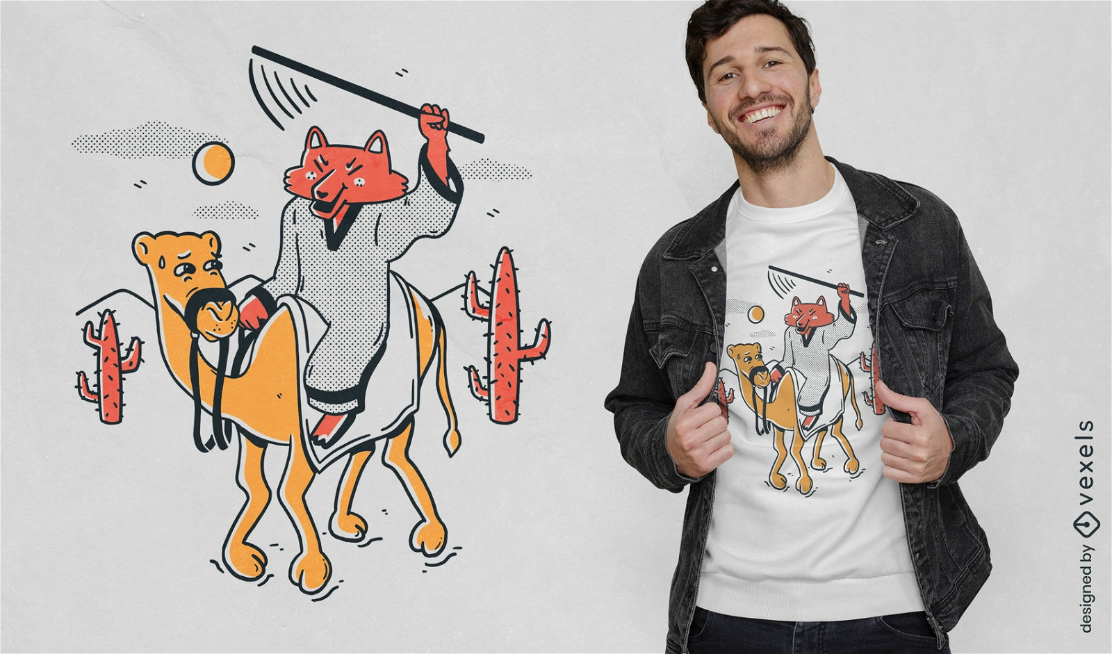 Lobo montando um design de camiseta de camelo