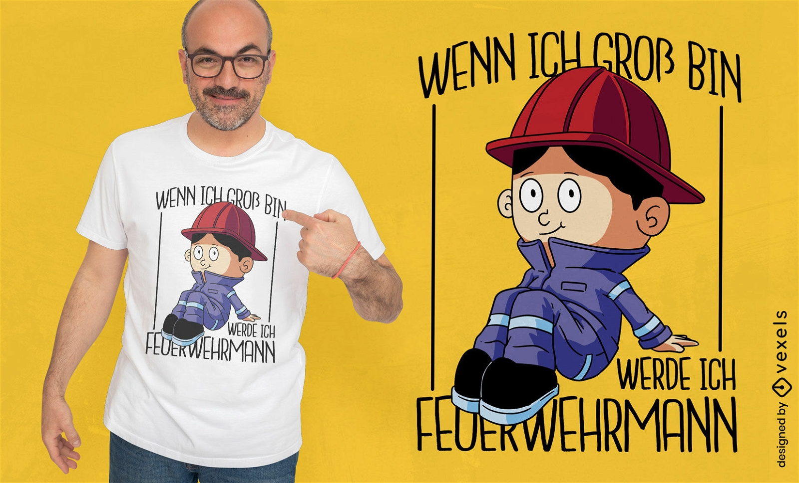 Kind-Feuerwehrmann-Cartoon-T-Shirt-Design