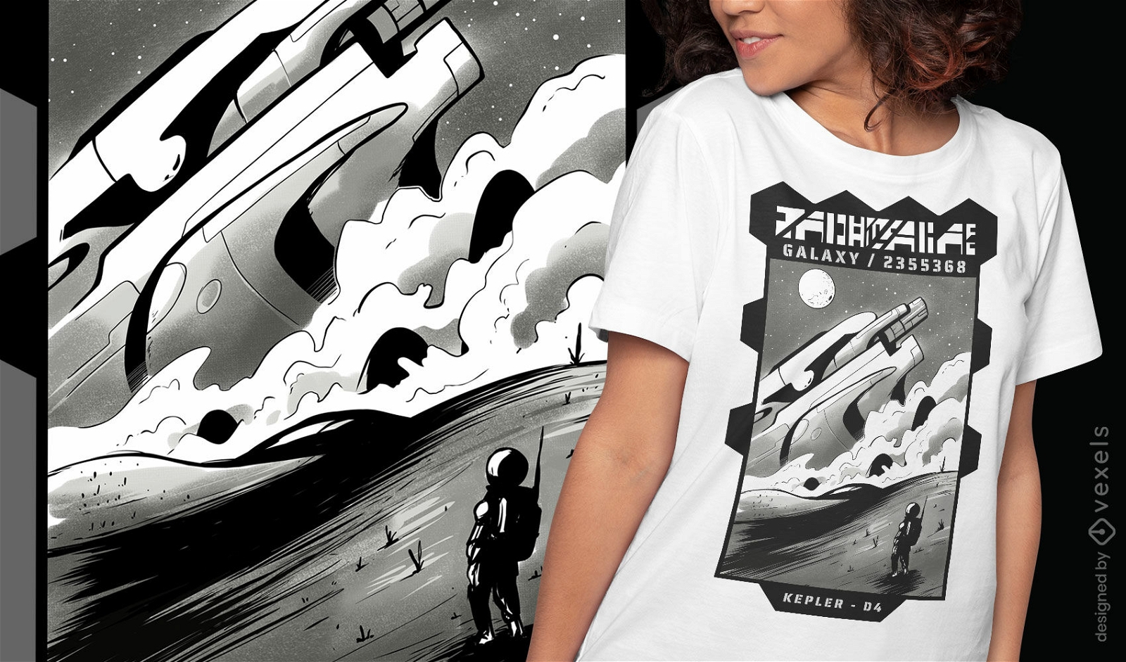 Diseño de camiseta de choque de nave espacial