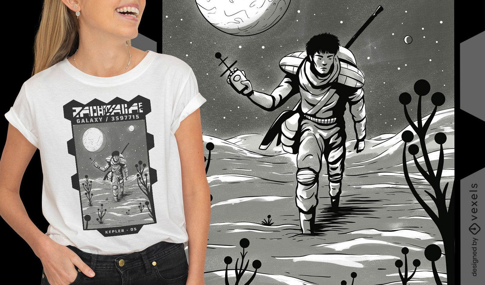 Diseño de camiseta de aventura de astronauta.