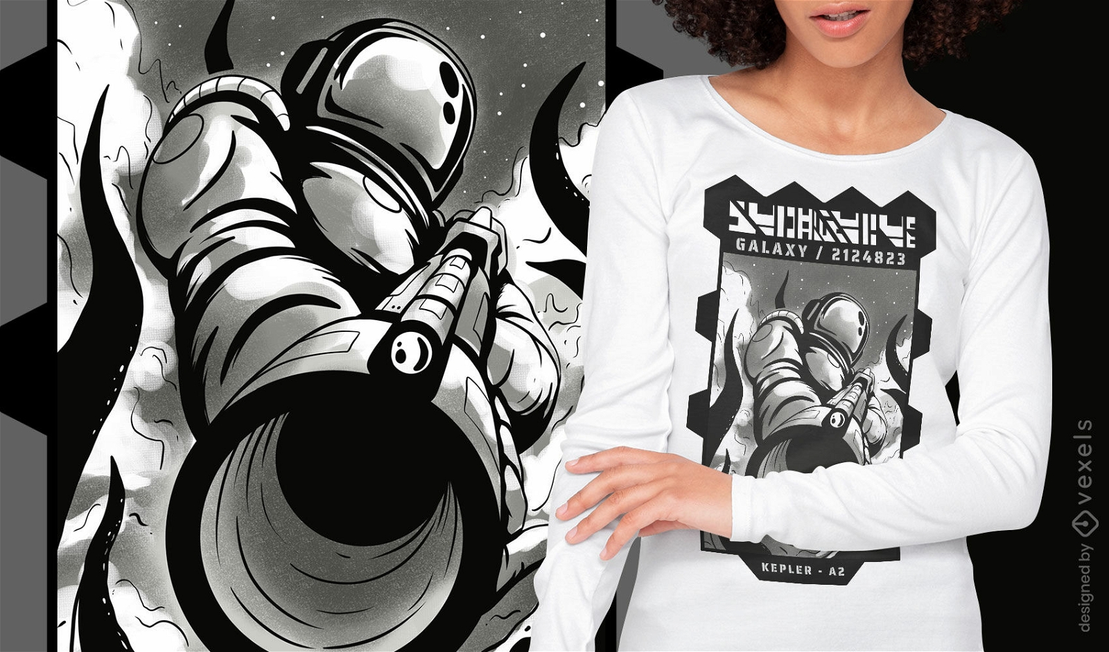 Diseño de camiseta de astronauta con arma.
