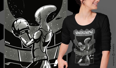 Alien holding astronaut helmet t-shirt design