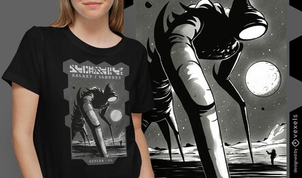 Design de camiseta de monstro alienígena gigante