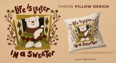 Autumn bear sweater throw pillow design