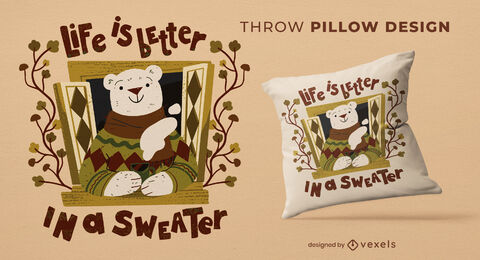 Diseño de almohada de tiro de suéter de oso de otoño