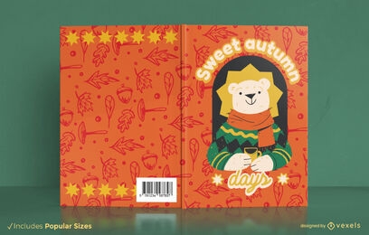 Design de capa de livro de desenho animado de urso de outono doce