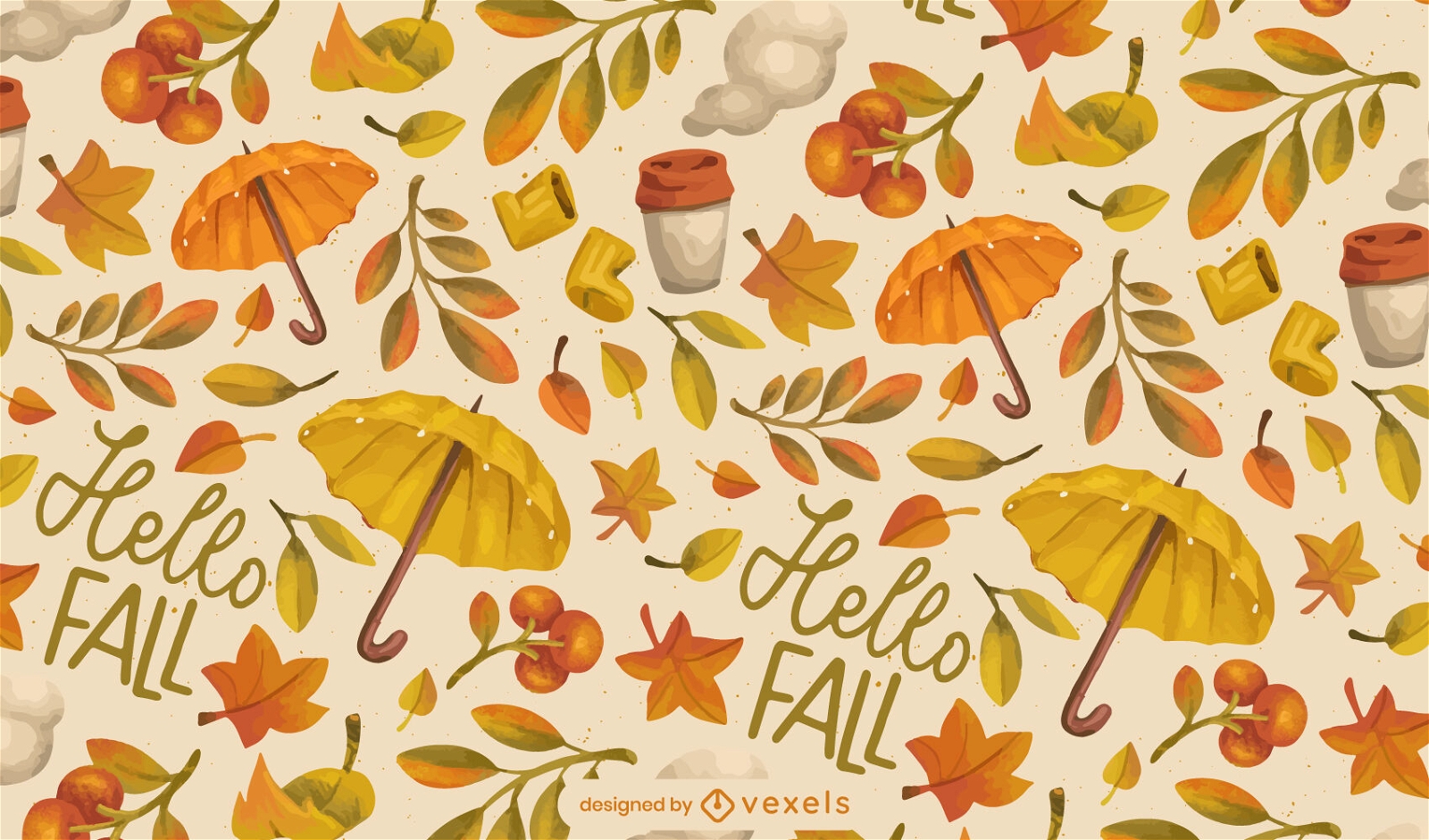 Hello fall autumn watercolor pattern design