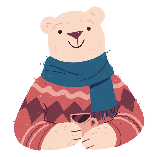 Oso navideño con suéter y bufanda. Diseño PNG