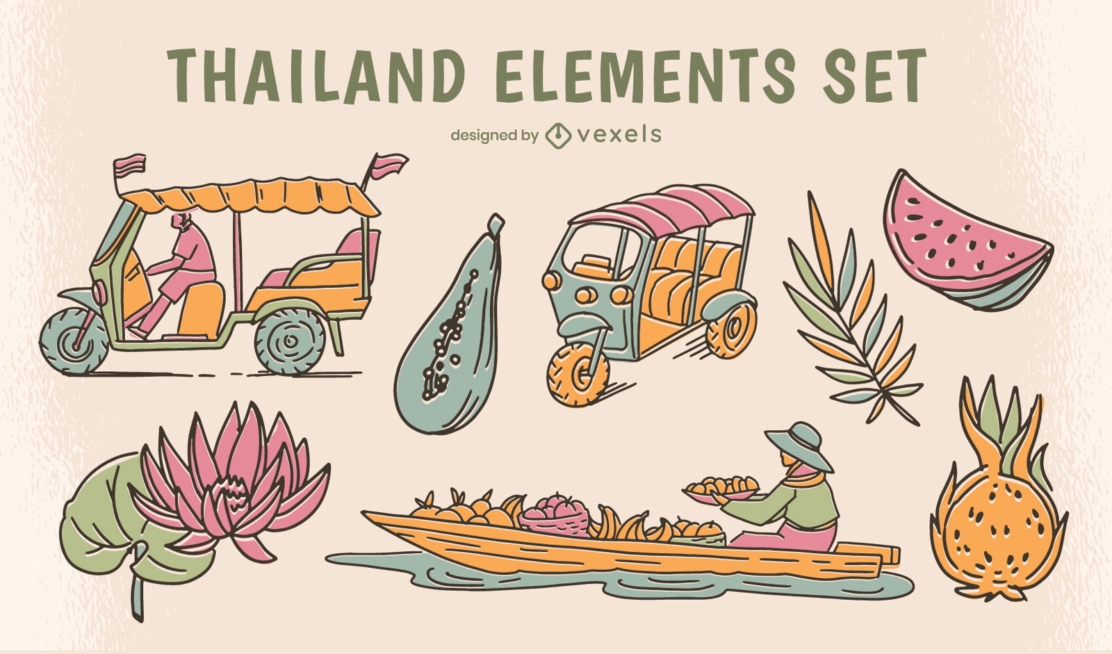 Conjunto de elementos da cultura da Tailândia