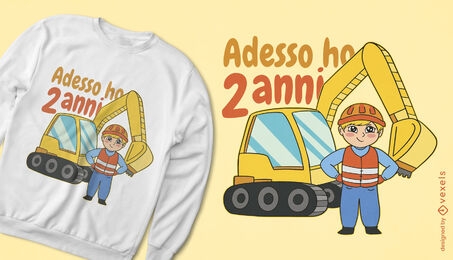 Diseño de camiseta de dibujos animados de niños y excavadoras.
