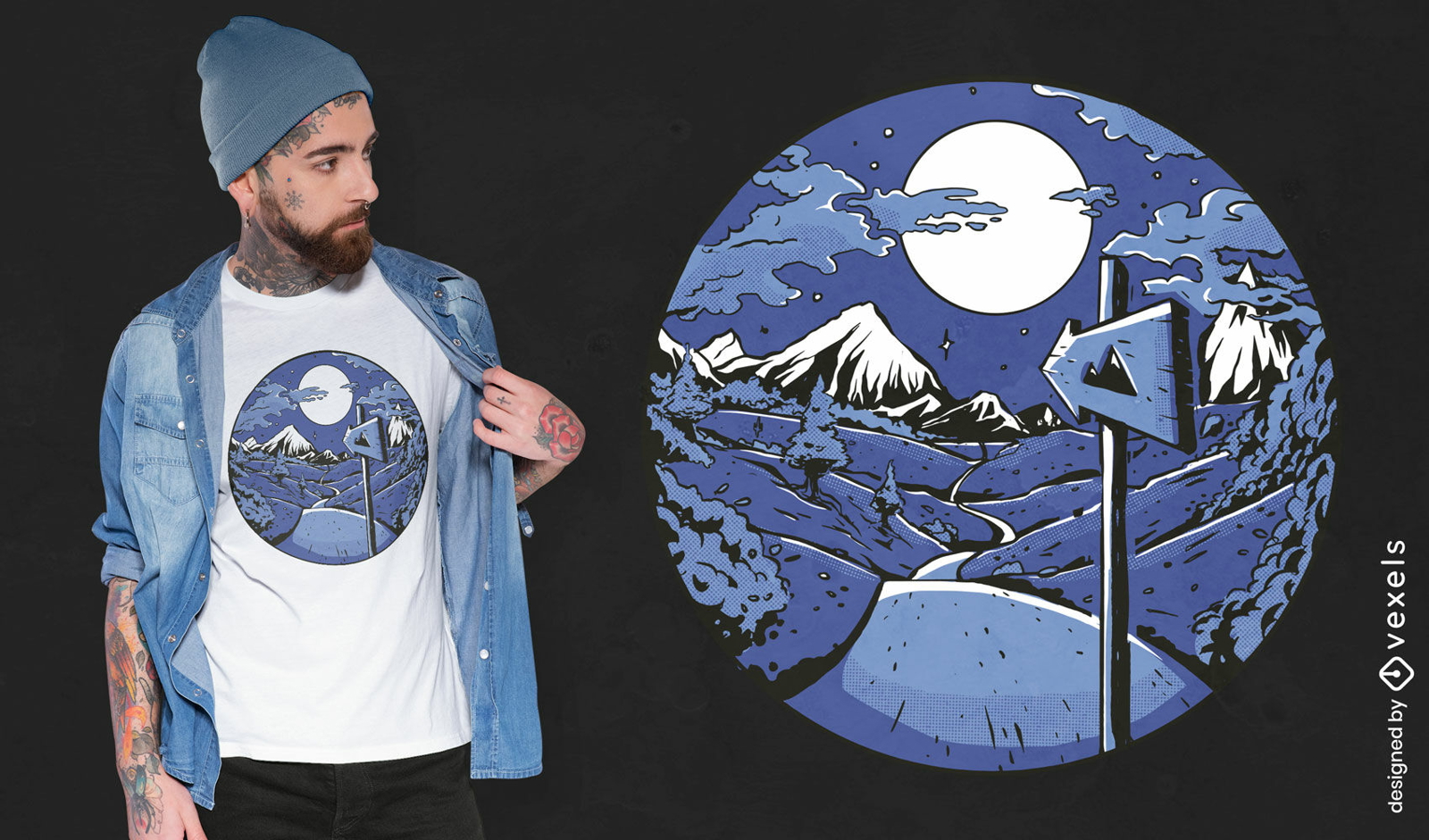 Berglandschaft bei Nacht T-Shirt-Design