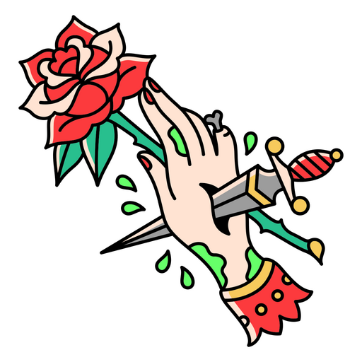 Dagger trespassing a hand PNG Design