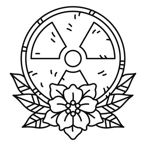 Radioactive symbol between flowers tattoo PNG Design