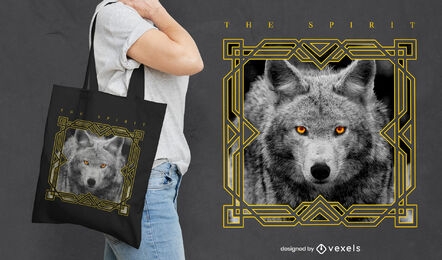 Diseño de bolso tote con espíritu de lobo