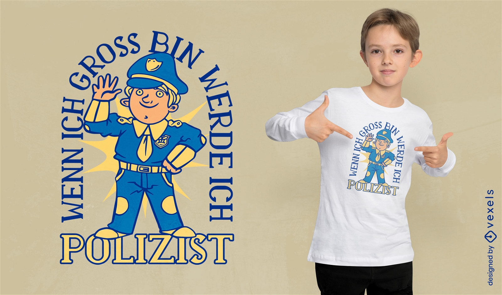 Kinderpolizist-Cartoon-T-Shirt-Design