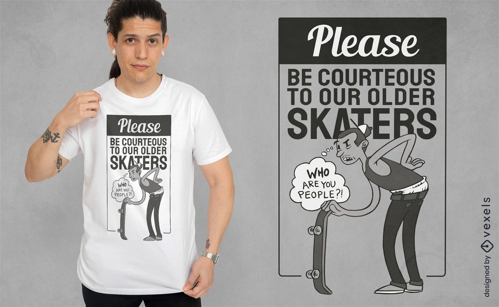 Funny older man with skateboard t-shirt design