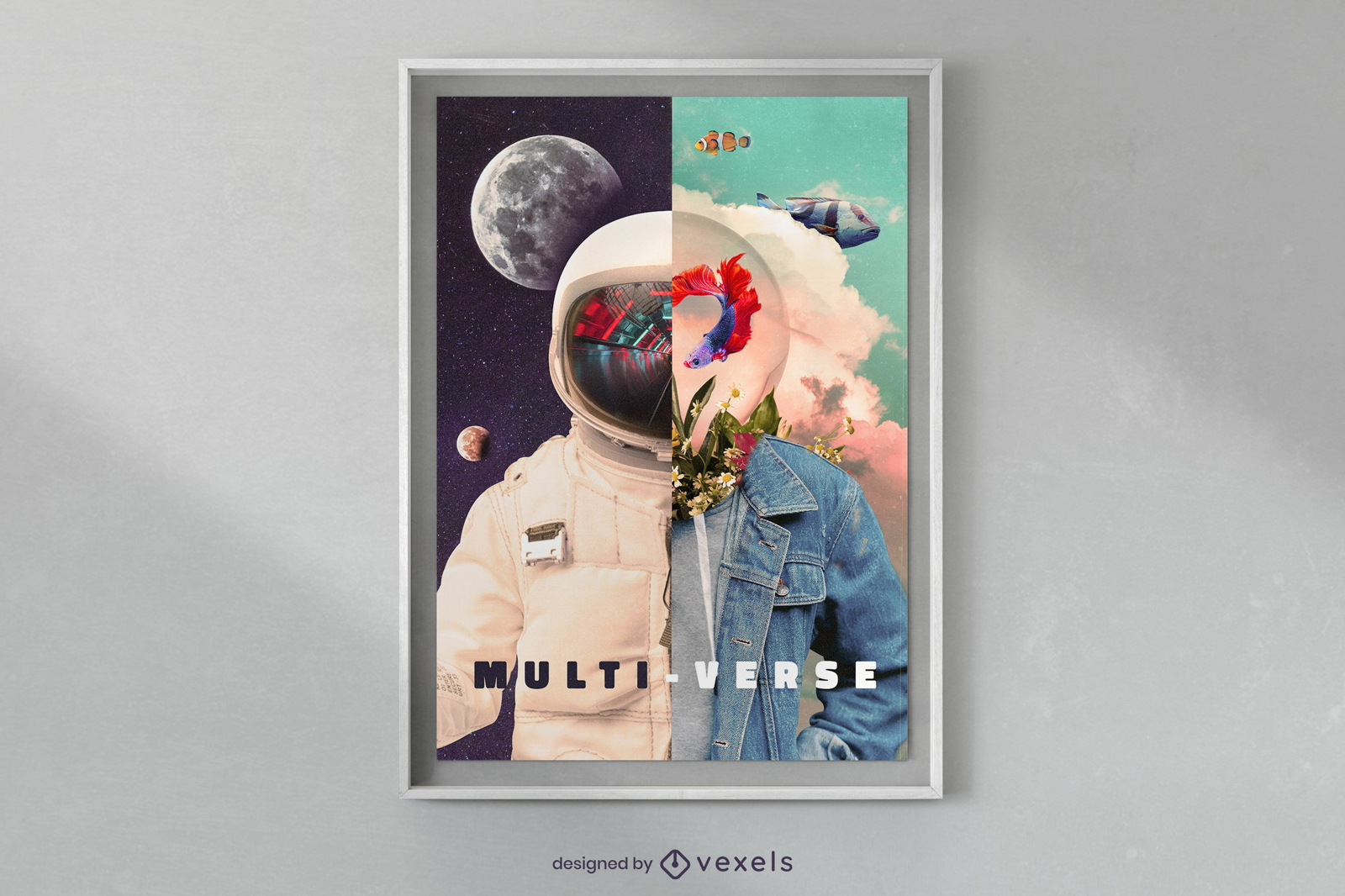 Diseño de cartel de astronauta multiverso.
