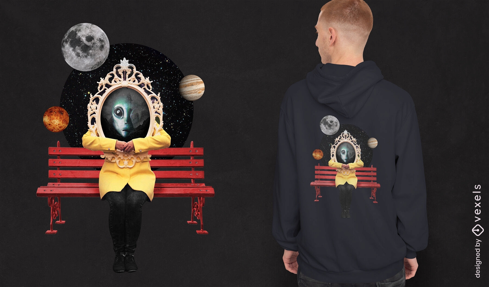 Person mit Alien-Kopf-psd-T-Shirt-Design