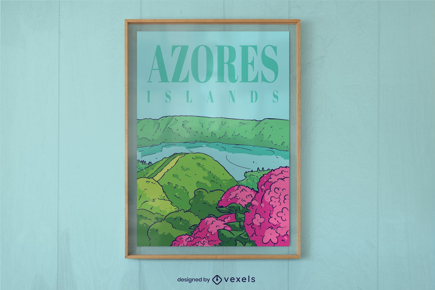 Diseño de cartel de primavera de paisaje de isla.