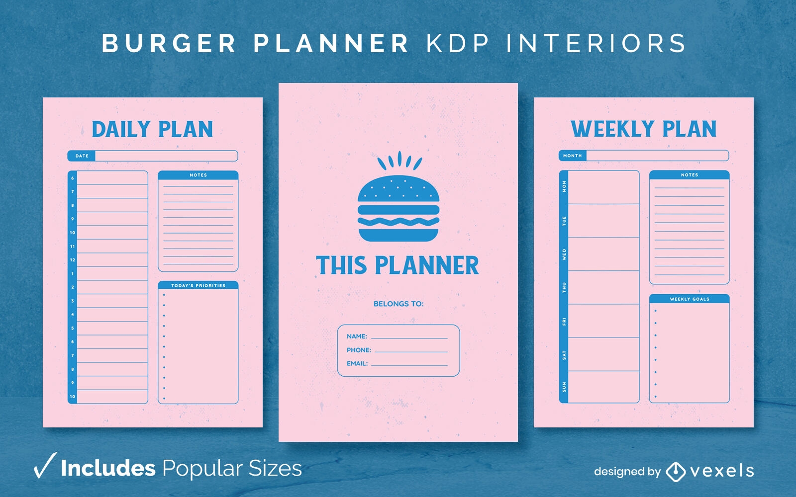 Duotone burger Diary Design Template KDP