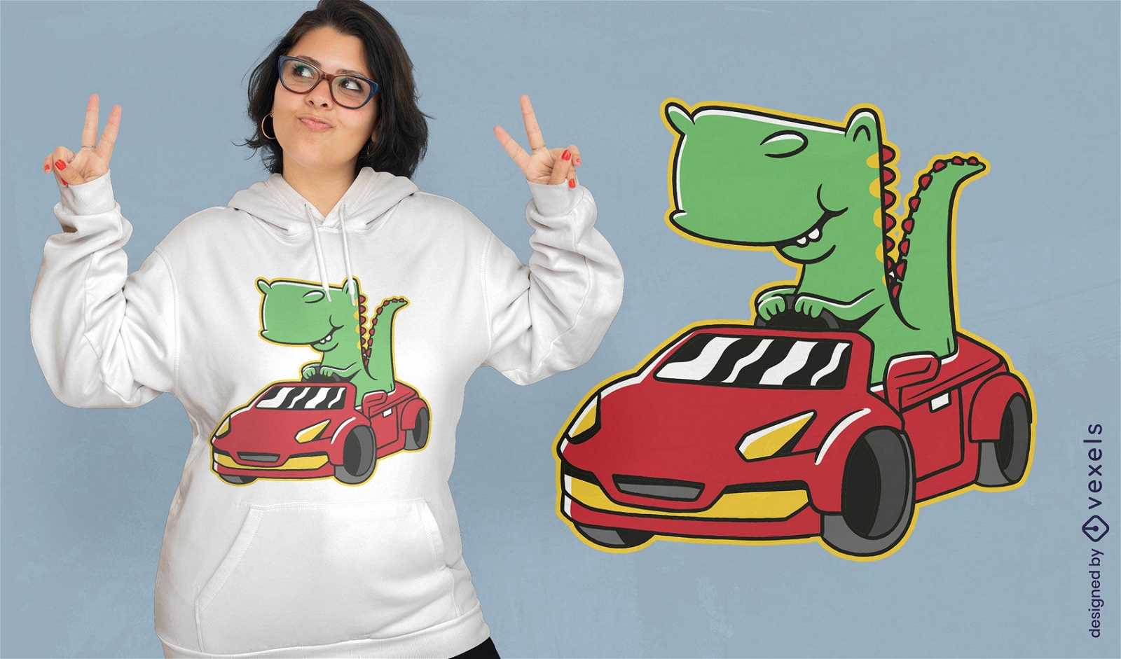 Niedliche Dinosaurier, die Auto-T-Shirt-Design fahren