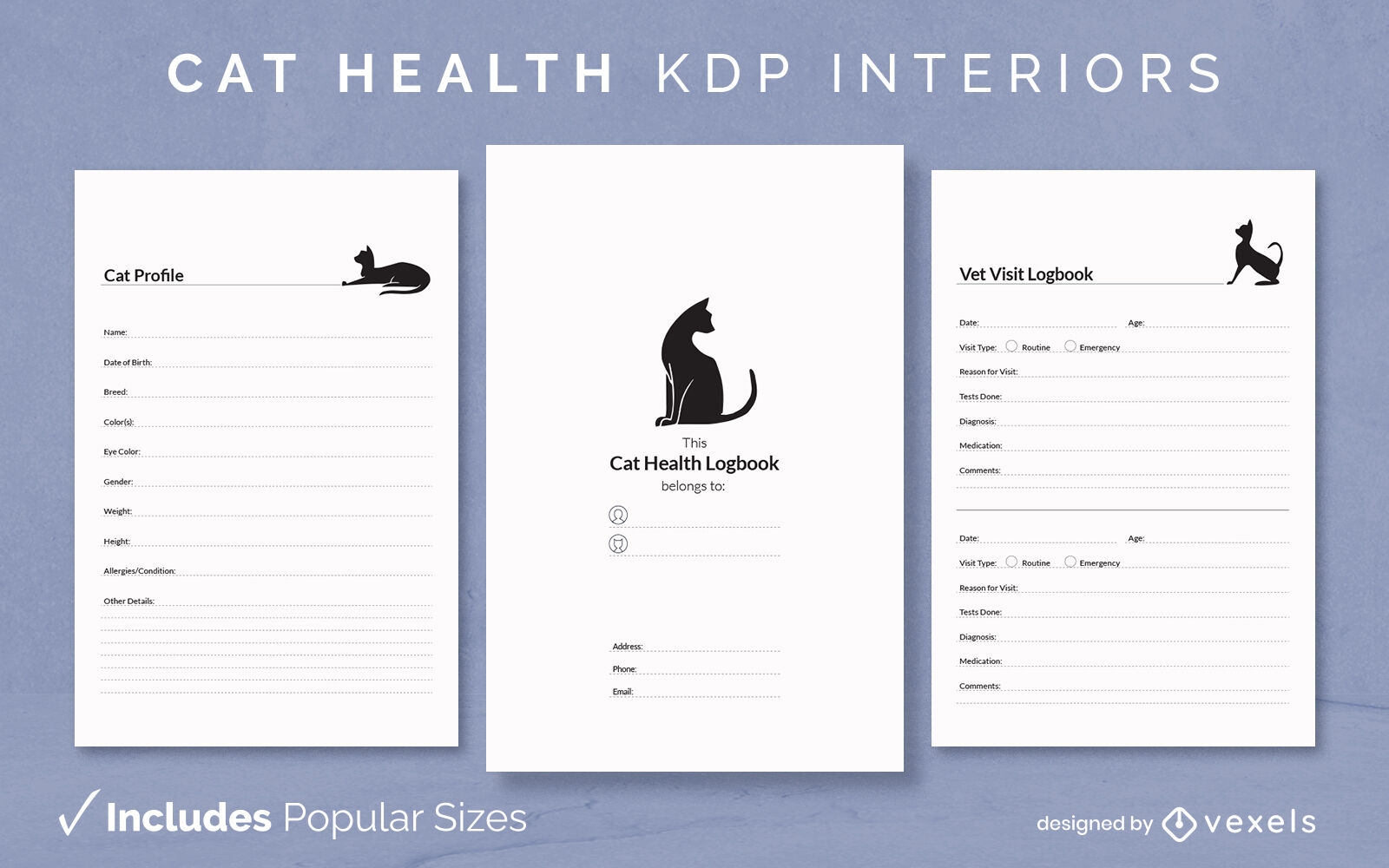 Plantilla de diario de salud de gatos Diseño de interiores KDP