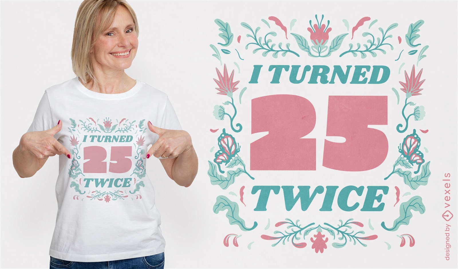 T-Shirt-Design mit floralem Geburtstagsabzeichen