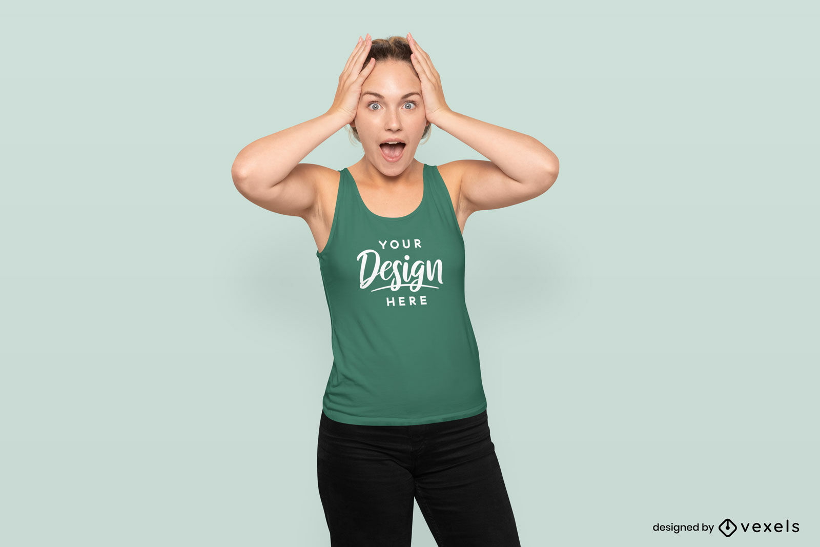 Worried woman tank top mockup