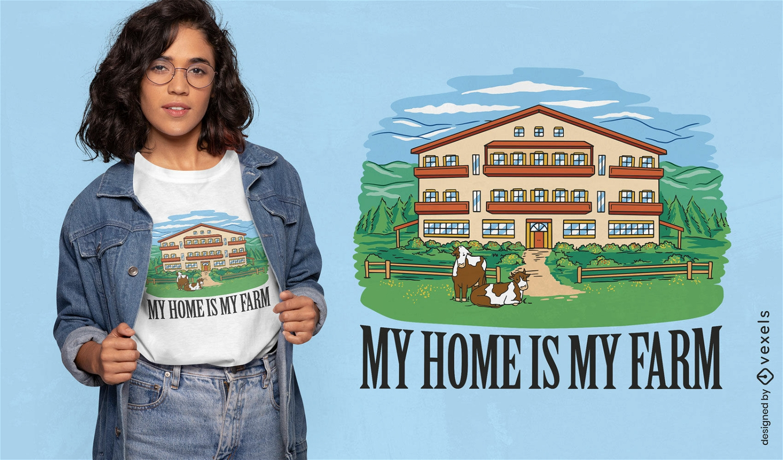 Fazenda de casa grande em design de camiseta rural