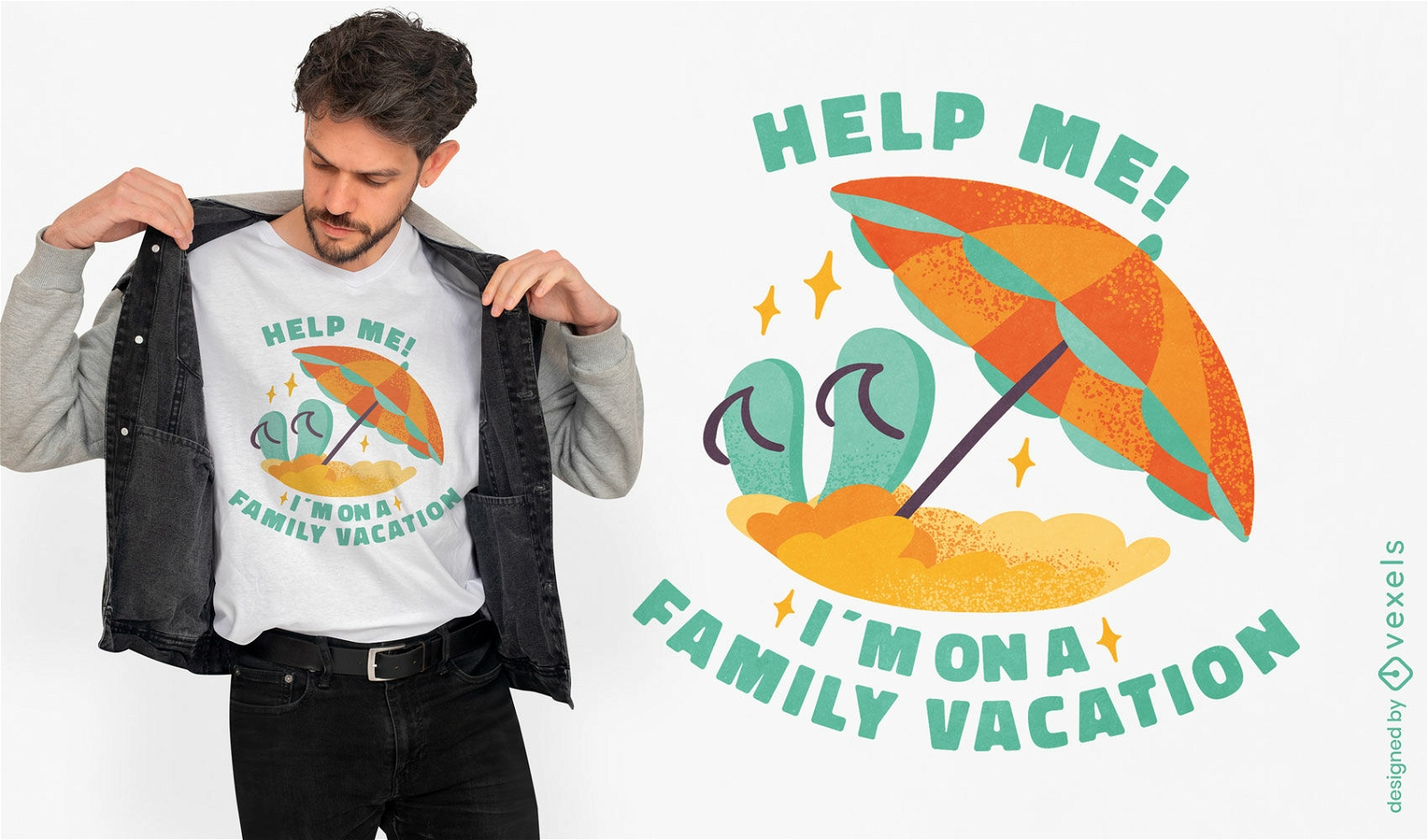 Diseño de camiseta de vacaciones familiares en la playa.